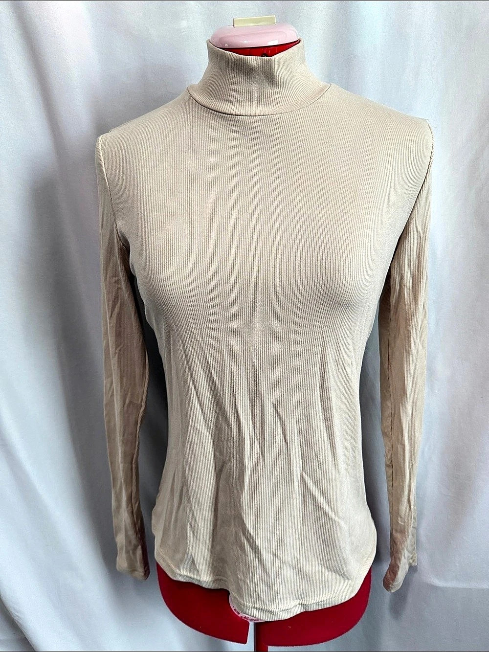Ribbed Turtleneck Long Sleeve Top in Cream